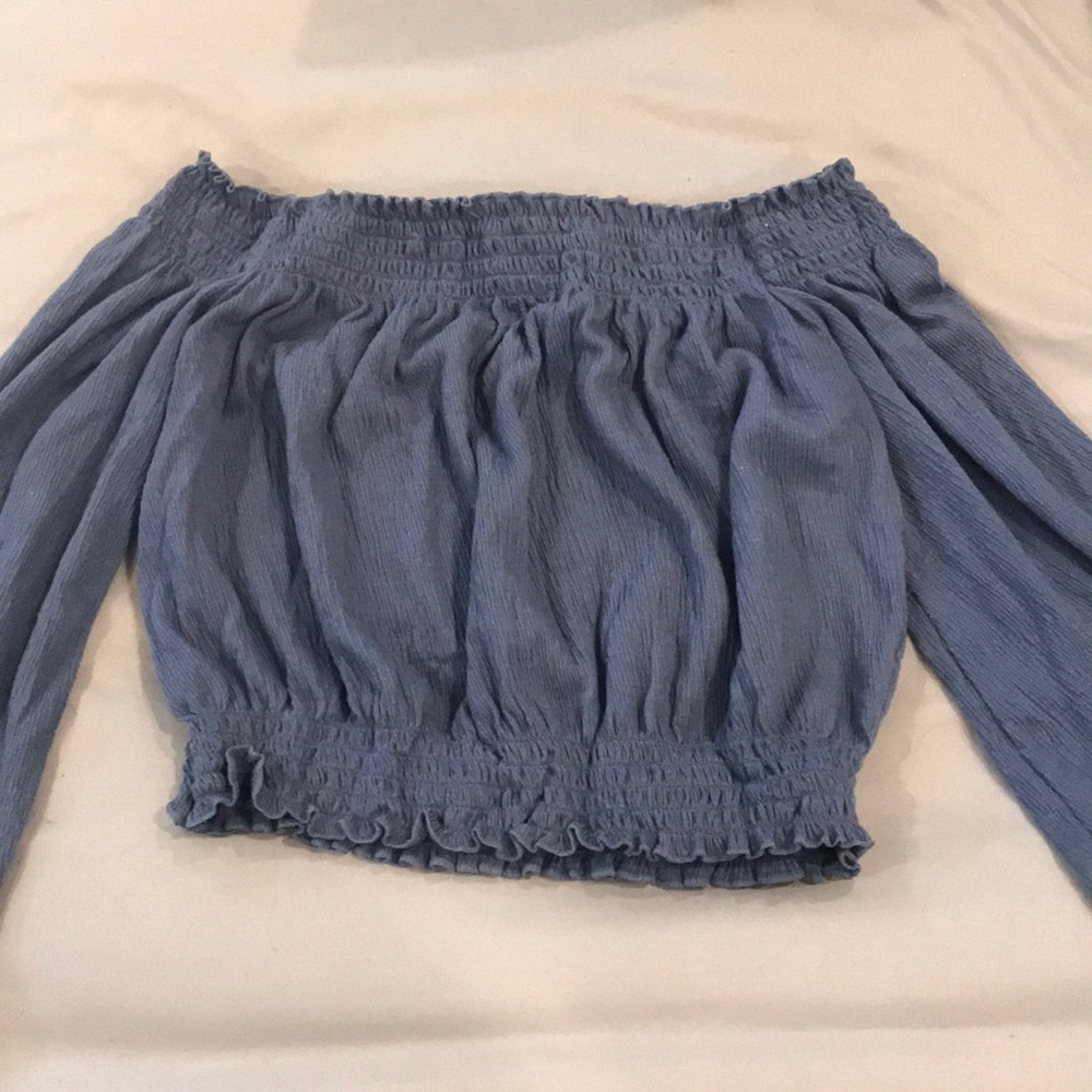 Blue Long Sleeve Crop Top